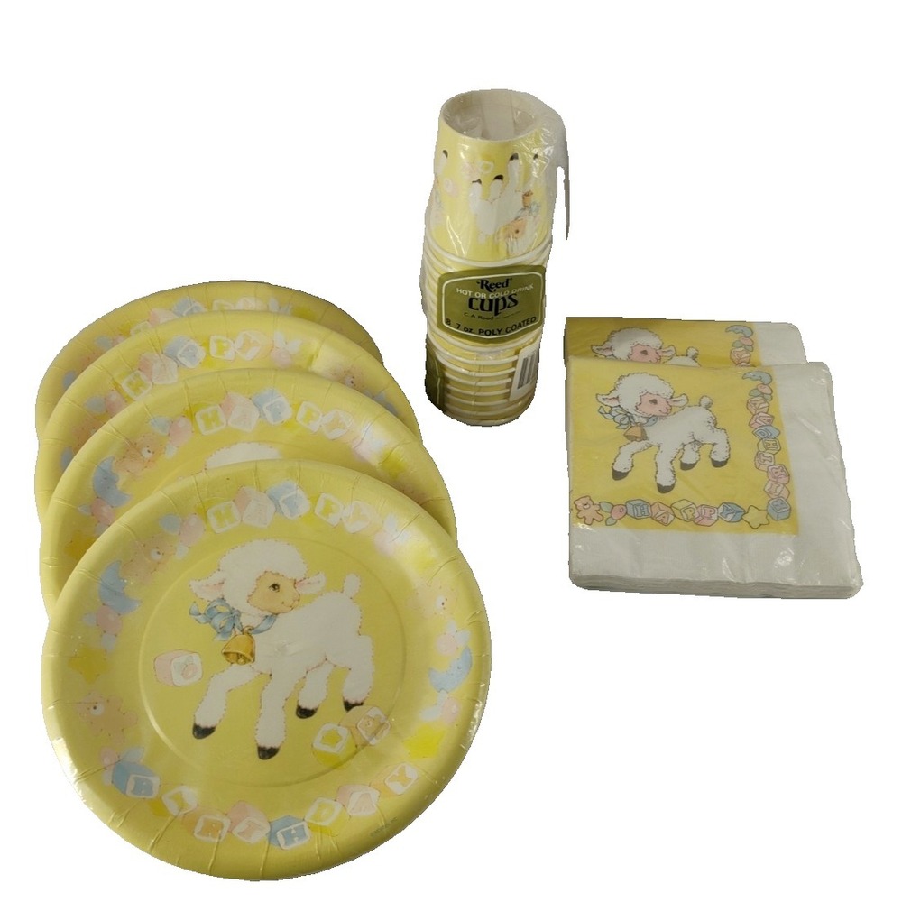 Vintage Lamb Happy Birthday Plates Napkins Cups Party Supplies‎ Baby Child